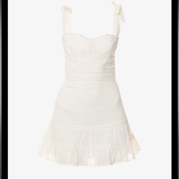 Reformation Off White Maeve Organic Cotton Embroidered Tie Sleeves Mini Dress 4 - Picture 4 of 16